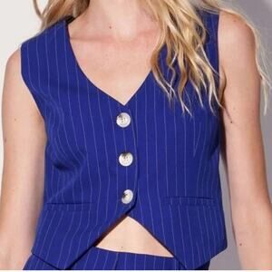 New WALTER BAKER Luanna Vest Size Medium Royal Blue Pin Stripe Preppy Academia